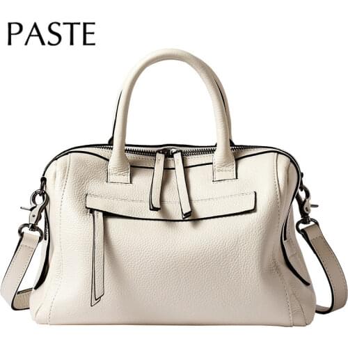 Winter Big Capacity Classic Boston Bag Natural Cowhide Leather Womens Handbag Elegant All-match Female Shoulder Bag