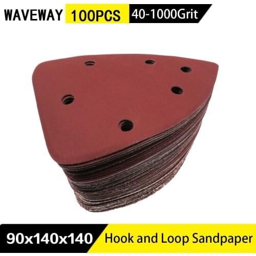WAVEWAY 100pcs Self-adhesive Sandpaper Triangle 6 holes SanderHook Loop Sandpaper Disc Abrasive Tools For Polishing Grit 40-1000