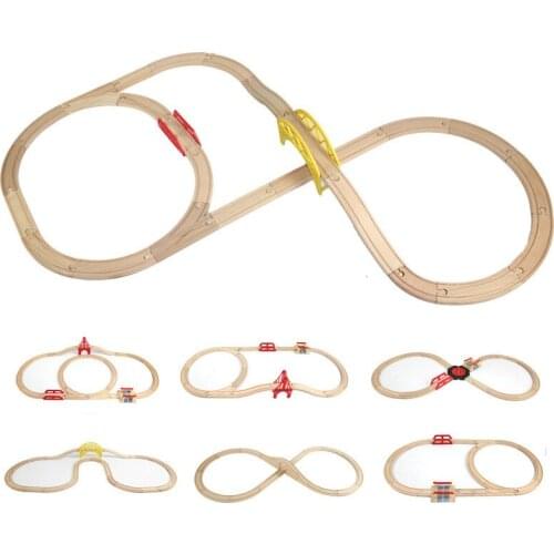 Wooden Railway Variety Electric Train Track Toys Set Montessori Childrens Educational Assembly Slot Car Track Suit Toy for Boys