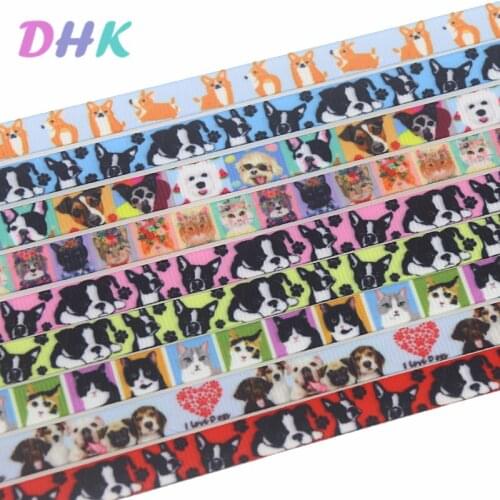 DHK 3/8'' 5yards love dog cat animal printed grosgrain ribbon Accessory hairbow headwear DIY decoration 9mm E1861