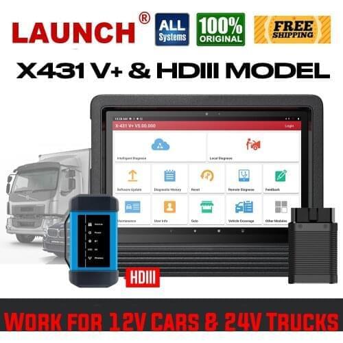 Launch X431 V+ V Plus 10" V4.0 OBD2 Scanner OBD Car Diagnostic scanner with HDIII Module Heavy Duty for 12V cars & 24V Trucks