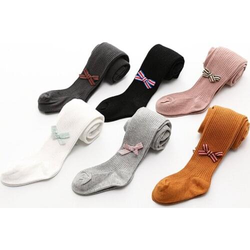 Toddler Girl Cotton Pantyhose Spring Autumn Child Kid Knit Ribbed Tights Newborn Infant Cute Princess Bow Pants Baby Accessories