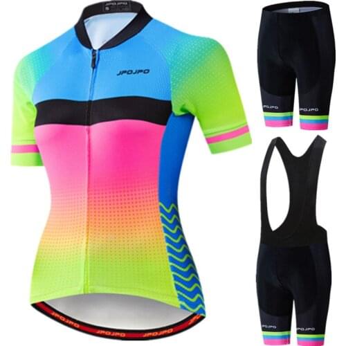 JPOJPO Summer Cycling Clothing Women Pro Team Cycling Jersey Set Quick Dry Bicycle Clothing Mountain Bike Clothes Ropa Ciclismo