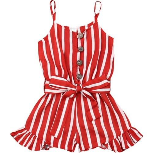 Toddler Baby Girls Rompers Clothes Sleeveless Striped Romper Jumpsuit Little Girls Casual Beach Ruffles Rompers One Piece Outfit