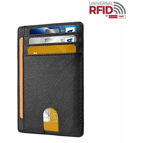 RFID Genuine Leather Easy Push Business Card Holder Mens Safiano Black Wide Plus Size id card Wallet Clear Window Case