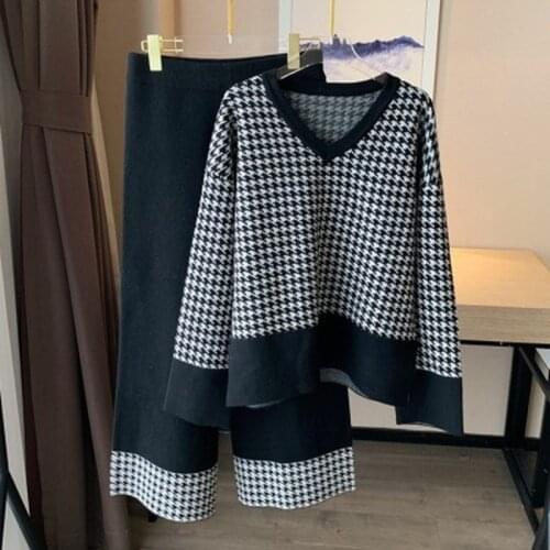 Leisure Wide-legged Pants Suit New Winter Western Style Fashion Sweater Loose Web Celebrity Two-piece Outfit Loose Sweater Suit