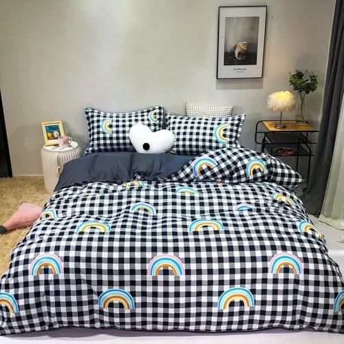 Kuup Fashion Bedding Set Pure A/B Double-sided Pattern Simplicity Soft Bed Sheet King Queen Size Quilt Cover Pillowcase 3-4PCS