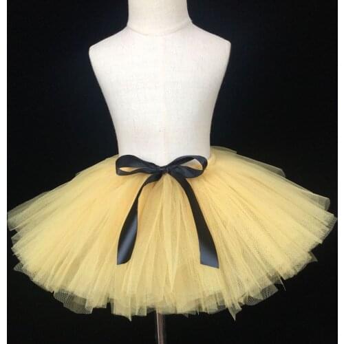 Cute Baby Beige Tutu Skirt Girls Fluffy Tulle Skirt Birthday Party Skirt with Black Bow Kids Ballet Tutu Children Costume Skirts