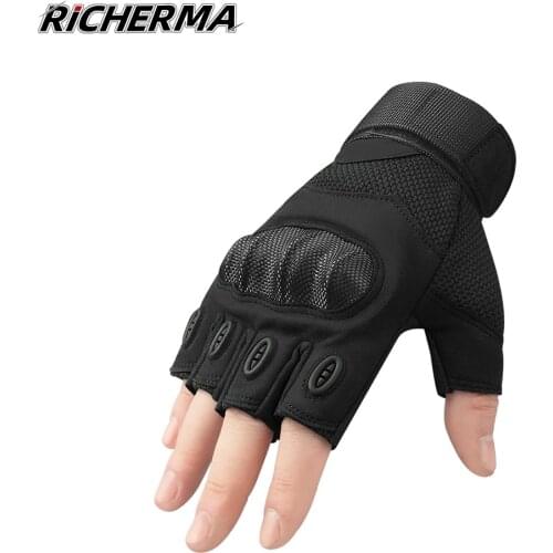 Hard Knuckles Motorcycle Gloves Black Durable Non-Slip Working Gloves Fingerless Men Cotton Gloves Motocross Enduro ATV Pitbike