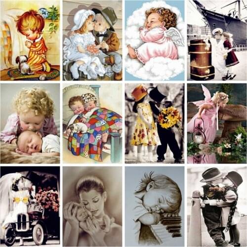 Huacan Diy Diamond Painting Child Full Square/round Diamond Embroidery Mosaic Kid Portrait Cross Stitch Wall Decor