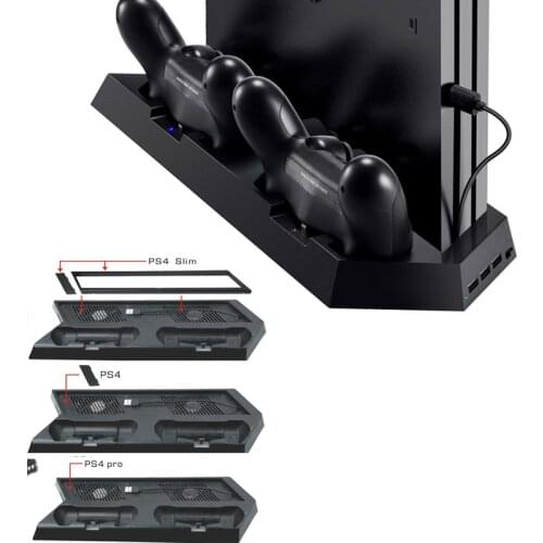 Updated Vertical Stand Charger for PS4 / PS4 Pro / PS4 Slim Dual Controller Charging Station with Cooling Fan For Playstation 4