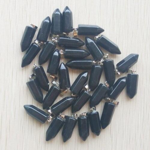 Wholesale 50pcs/lot 2018 fashion high quality natural black Onyx hexagonal pillar charms pendants fit necklace making free