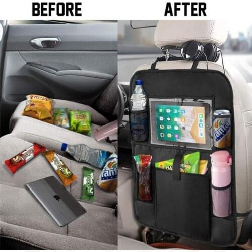 Car Backseat Organizer Automobile Seat Kick Protection Cover Back Seat Storage Bag for Store Tablet Folding Umbrella