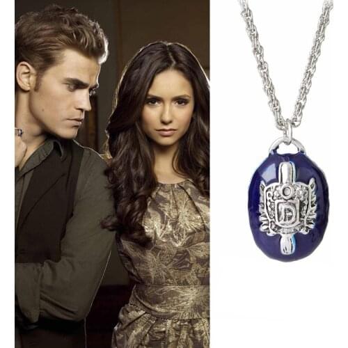 The Vampire Diaries Pendant Damon Stefen Letter D/S Blue Charm Necklace