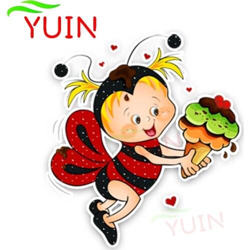 The Bee Holds The Ice Cream Car Sticker Cute Animal Decals Cars Accessories Fashion PVC Body Decoration Waterproof Decal 14*14cm