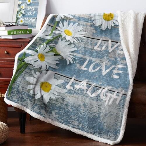 Daisy Flower Wood Texture Print Plush Throw Blanket Sherpa Fleece Bedspread Blanket Bedding Picnic Wool Soft Lamb Blanket