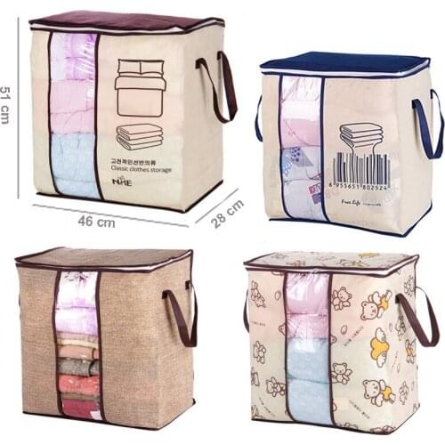 Portable Large Clothes Storage Bag Wardrobe Closet Quilt Bag Holder Blanket Bedding Coat Divider Non-Woven Organizer
