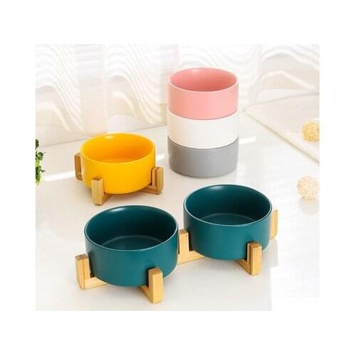 Single/Double Raised Cat Bowl Feeder Non-slip Ceramic Kitten Puppy Feeding Water Bowls Station Food Container Pet Supply