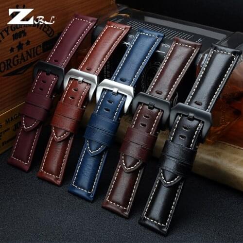 Vintage Genuine Leather Watchbands Stainless Steel Buckle 22mm 24mm 26mm Men Cowhide Watch Band Strap Watch Accessories