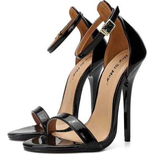 Women Sandals Thin High Heels Summer Brand Party Patent Leather Buckle Strap Round Toe Classics fashion Dress Party womens shoes