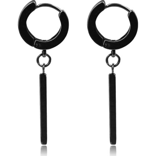 1 Pair Simple Generous Cool Vertical Bar Stainless Steel Hoop Earring Pendant Ear Piercing Jewelry for Men Women