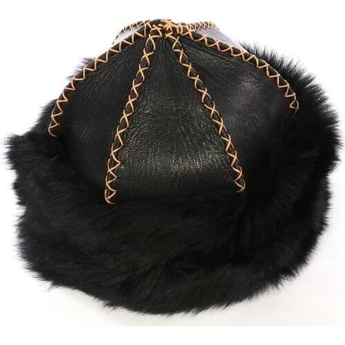 Mesh Peak Black Furry Genuine Leather Hat