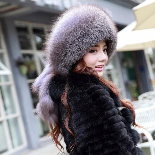 Free Shipping New Genuine Fox Fur hat Real fur cap Silver fur hat Winter 3 Sizes Natural color Wholesale Retail OEM