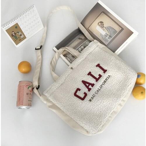 Women Canvas Shoulder Bag Large Capacity California Embroidery Crossbody Messenger Bag Simple Cloth Purse Handbag Tote For Girls