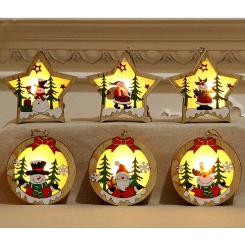 Luminous Decorative Pendant With Battery button Christmas Decorations For Home Christmas Ornaments Santa Claus Snowman Elk Led
