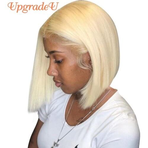UpgradeU 613 Short Bob Straight Hair Wigs 180 Density T Part Pixe Cut Bob Human Hair Wigs Honey Blonde Short Human Hair Wigs