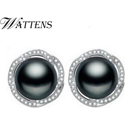 WATTENS 100% Genuine Natural Pearl stud earrings, Pearl Jewelry with White Pink Purple pearl earrings,earrings for women gift