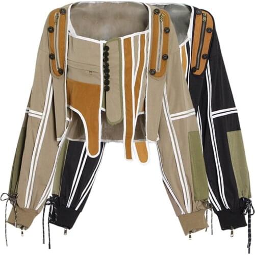 Womens Coats and Jackets High Street Hip Hop Street Casual Coat Stitching Jacket Tops 2021 Autumn New