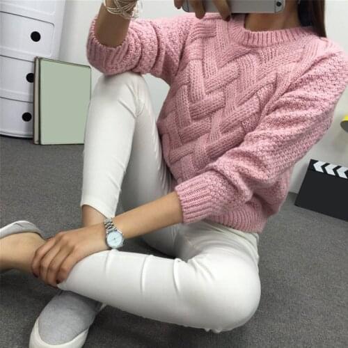 Winter O-neck Womens Sweater Jersey Woman Mohair Knitted Twisted Thick Warm Ladys Pullover 2020 College Jumper Women Pink Gray