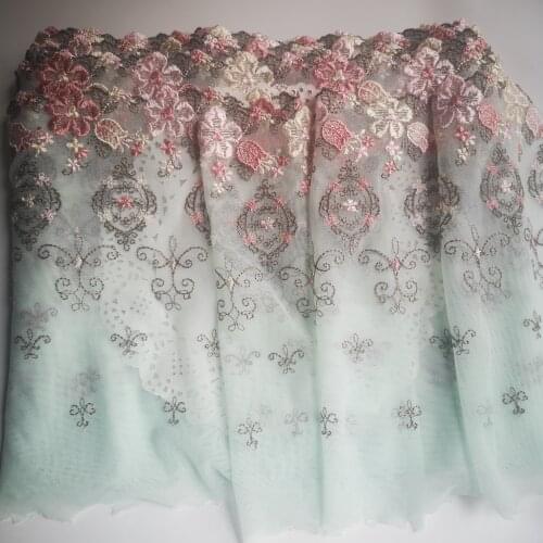 1Yard Flower Green Pink Embroidered Fabric Lace Trim Ribbon Handmade DIY Sewing Craft For Costume Hat Decoration 24.5cm