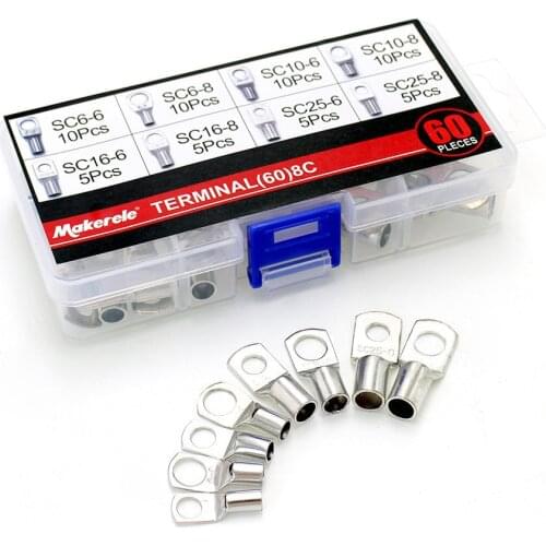 10PCS/Terminal(60)8C SC Ring Terminal Assortment Kit Marine Grade Heavy Duty Tinned Copper Wire Lugs Battery Cable Ends Eyelets