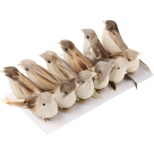 12Pcs Cute Small Artificial Feather Bird Christmas Tree Decor Wedding Doves for Decorating Cages Tree Bonsai Table Decorations