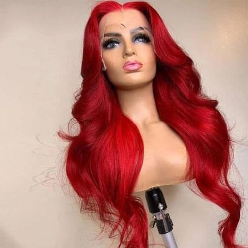 26 Inch Long Red Color Body Wave Lace Front Wig For Women Human Remy Hair With Baby Hair Preplucked Brazilian 180% Density Daily