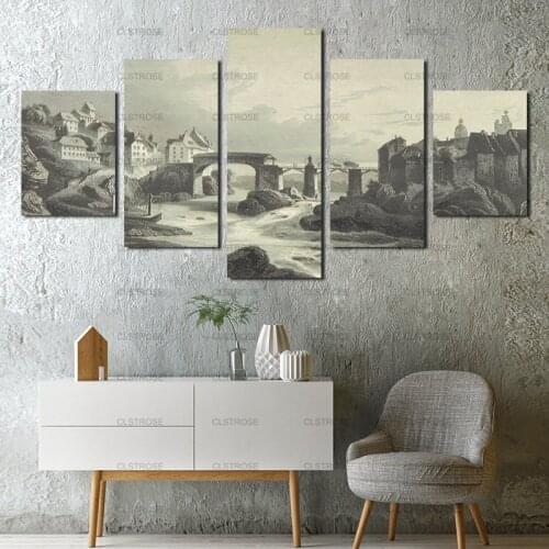 Painting Castle Wall Decoration Poster 5Pcs Home Bedroom Living Room Art Irregular Decorative Canvas Painting Hd Printing