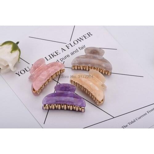 DHL 1000pcs Acrylic Hair Claw Lady Flower Print Gold-plated Plastic Crab For Hair Strong Bit Force Showers Clips Headwear