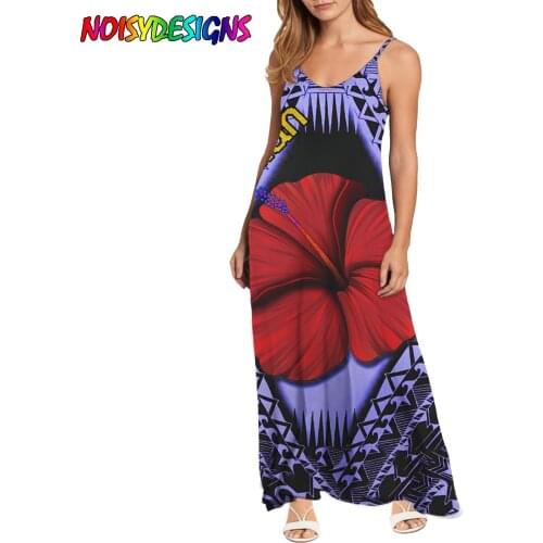 NOISYDESIGNS Elegant Sleeveless Sexy Maxi Dress Polinesian Hibiscus Design Women Fashion Party Vestidos Female Clothing Classic