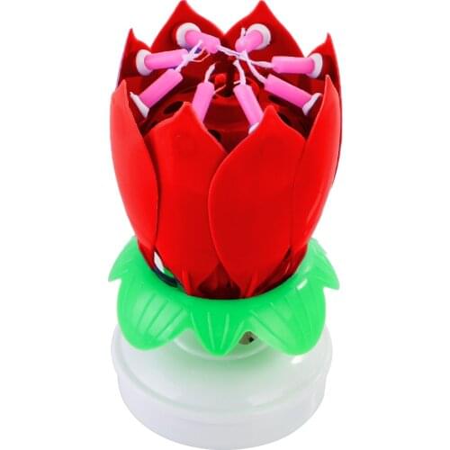 Innovative Party surprise Lotus Flower Rotating Candle Happy Birthday Cake Topper Musical w/ 8 Small Candles Superior Supplies