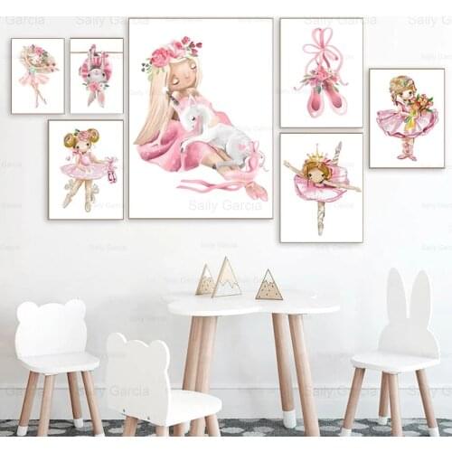 Art Nursery Canvas Painting Ballet Shoes Girl Dancing Poster Art Wallpaper Craft Print Picture Decorating Home Kids Room