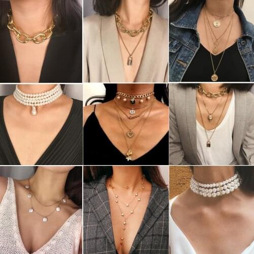 Fashion Asymmetric Lock Pendant Necklaces for Women Twist Gold Silver Color Chunky Thick Choker Chain Necklace Party Jewelry