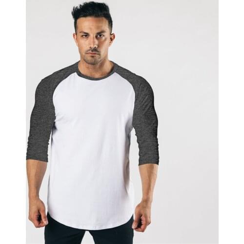 Muscleguys Autumn Fashion Three Quarter Sleeve Fitness T-shirt Men Solid Patchwork O-neck Gym T shirts Male Slim Fit Tee Shirts