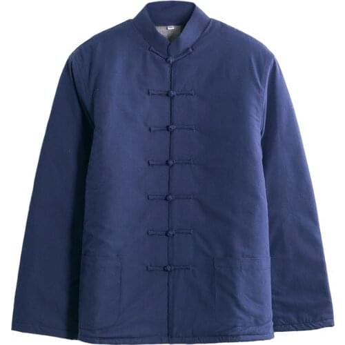 100% Cotton Mens Wadded Jacket Traditional Chinese Clothes Tang Suit Coat Kung Fu Tai Chi Uniform Male Winter Thick Jacket