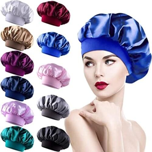 Soft Satin Bonnet Hair Salon Caps Sleep Night Cap Head Cover Prevent Hair Loss Hat for Curly Springy Hair Styling Accessories