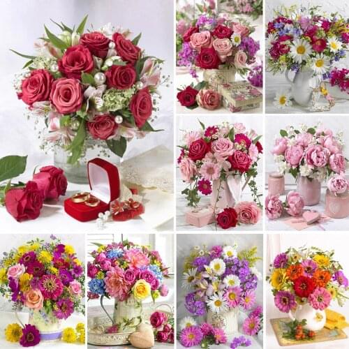 5D DIY Diamond Painting Flowers in Vase Cross Stitch Kit Full Drill Square Diamond Embroidery Mosaic Art Picture Home Decor Gift