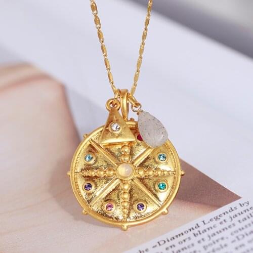 Non-Mainstream Design European and American Style Shining Color Compass High-End Light Luxury Long Necklace Girls Gift
