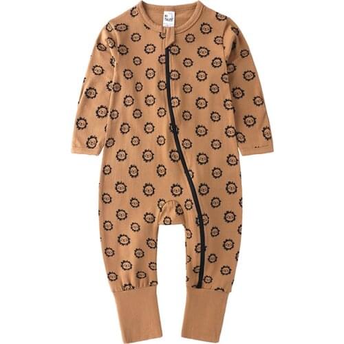 Spring Autumn Baby Clothes Long Sleeve Rompers One-Piece Jumpsuit Soft Cotton Zipper Front Open Baby Clothes Sleepwear 0-2Y Kids