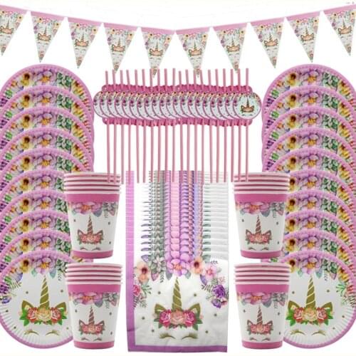 Disposable Tableware Unicorn Party Supplies Paper Plate Cups Napkins Unicorn Birthday Party Decoration Baby Shower Girl Supplies